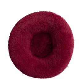 Kennel Round Cotton Pet Winter Warm Sleeping Bed For Dogs (Option: Wine Red-120cm)