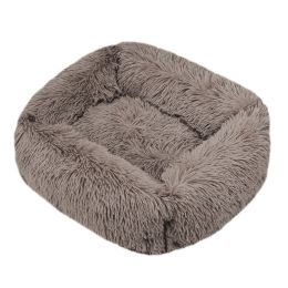 Winter Plush Pet Nest Square Mat (Option: Beige brown-XL)