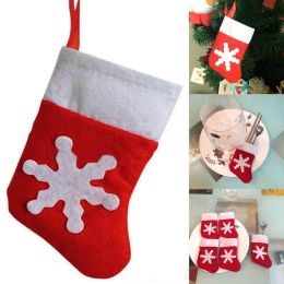 2PC Mini Christmas Stockings Xmas Party Table Knife Spoon Fork Bag Christmas Sock Decoration Tableware Bags Hanging Ornament (Color: Red)