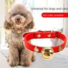 Leather Pet Collars Pet paw print bone alloy bell collar dog collar Best Santa Xmas Gifts cat collar (Color: black, size: S)