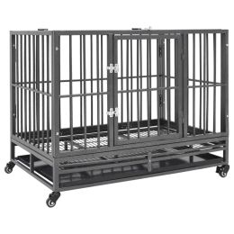 vidaXL Dog Cage with Wheels Steel 36.2"x24.4"x29.9" (Color: black)