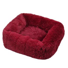 Winter Plush Pet Nest Square Mat (Option: Wine Red-XL)